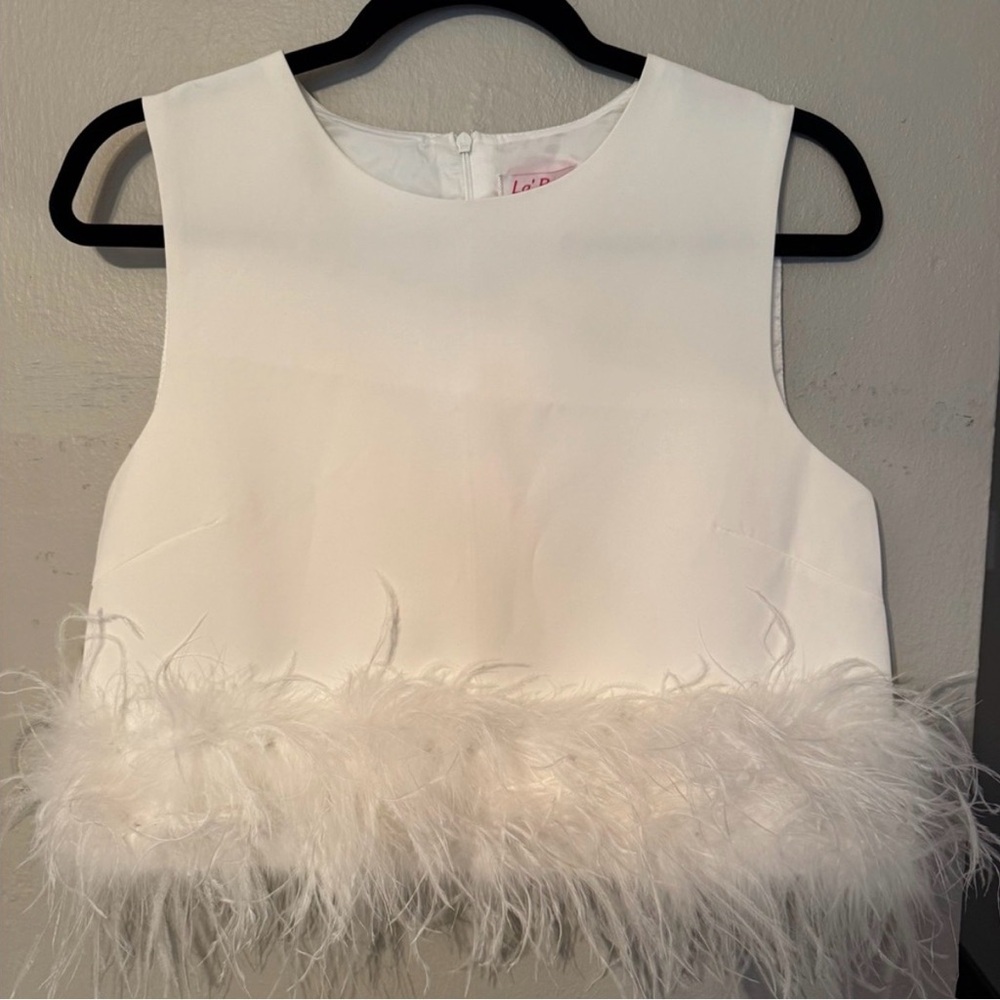 Elegant White Feather Trim Blouse